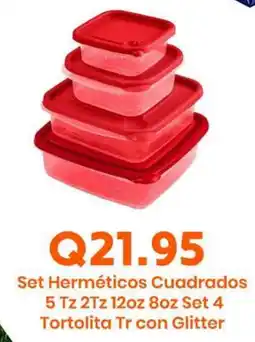 Suma Supermercados Set Herméticos Cuadrados 5 Tz 2Tz 12oz 8oz Set 4 Tortolita Tr con Glitter oferta