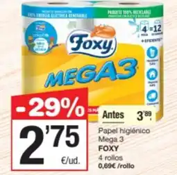 SPAR Fragadis FOXY Papel higiénico Mega 3 4 rollos oferta