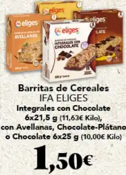 Gadis IFA ELIGES Barritas de Cereales Integrales con Chocolate con Avellanas, Chocolate-Plátano o Chocolate oferta