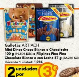 Gadis ARTIACH Galletas Mini Dinos Choco Blanco o Chocoleche o Filipinos Fino Fino Chocolate Blanco o con Leche oferta