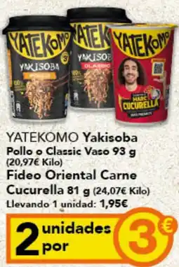 Gadis YATEKOMO Yakisoba Pollo o Classic Vaso Fideo Oriental Carne Cucurella oferta