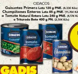 Gadis CIDACOS Guisantes PrimeraChampiñones Enteros Tomate Natural Entero o Triturado oferta