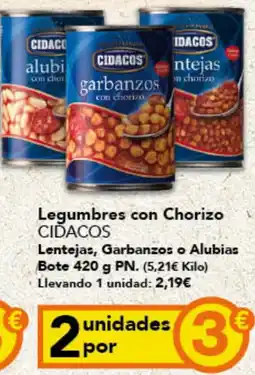 Gadis CIDACOS Legumbres con Chorizo Lentejas, Garbanzos o Alubias oferta
