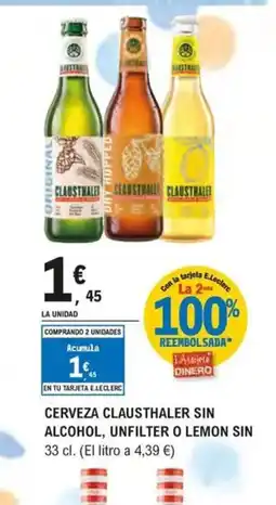 E.Leclerc Cerveza clausthaler sin alcohol, unfilter o lemon sin oferta