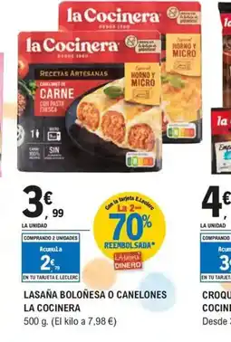 E.Leclerc LA COCINERA Lasaña boloñesa o canelones oferta