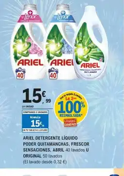 E.Leclerc ARIEL Detergente líquido poder quitamanchas, frescor sensaciones, abril original oferta