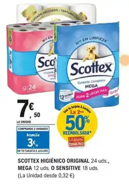 E.Leclerc SCOTTEX Higiénico original mega o sensitive oferta