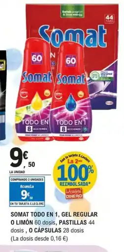 E.Leclerc SOMAT Todo en 1, gel regular o limón pastillas oferta