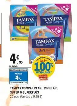 E.Leclerc TAMPAX COMPAK Pearl regular, súper o superplús oferta
