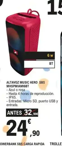 E.Leclerc Altavoz music hero sbs mhspmiami6bt oferta