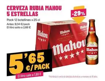 AhorraMas Mahou - cerveza rubia 5 estrellas oferta