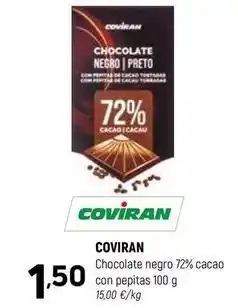 Coviran Coviran - chocolate negro 72% cacao con pepitas oferta