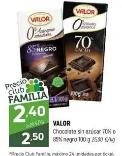 Coviran Valor - chocolate sin azúcar 70% o 85% negro oferta