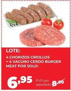 Alimerka Solo - 4 chorizos criollos + 4 vacuno cerdo burger meat por oferta