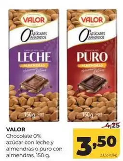 Alimerka Valor - chocolate 0% azúcar con leche y almendras o puro con almendras oferta