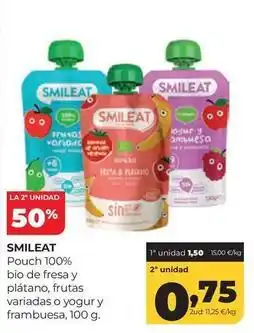 Alimerka Smileat - pouch 100% bio de fresa y plátano, frutas oferta