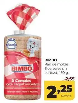 Alimerka Bimbo - pan de molde 8 cereales sin corteza oferta