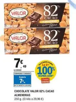 E.Leclerc Valor - chocolate 82% cacao almendras oferta