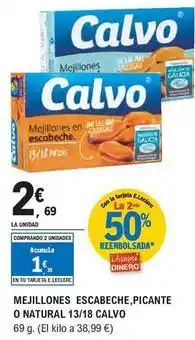 E.Leclerc Calvo - mejillones escabeche, picante o natural 13/18 oferta