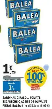 E.Leclerc Balea - sardinas girasol, tomate, escabeche o aceite de oliva 3/5 oferta