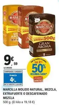 E.Leclerc Marcilla - molido natural, mezcla, extrafuerte o descafeinado mezcla oferta