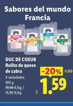Lidl DUC DE COEUR Rulito de queso de cabra oferta