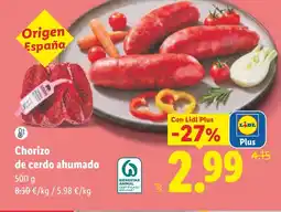 Lidl Chorizo de cerdo ahumado oferta