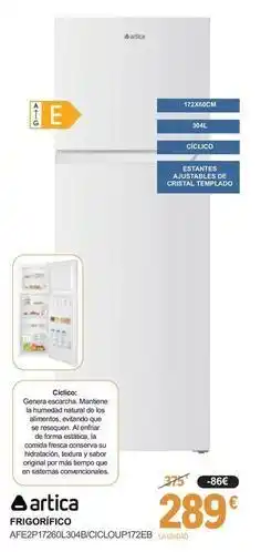 E.Leclerc Artica - frigorifico afe2p17260l304b/cicloup172eb oferta