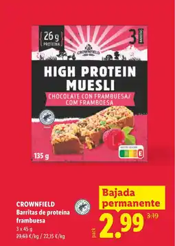 Lidl CROWNFIELD Barritas de proteína frambuesa oferta