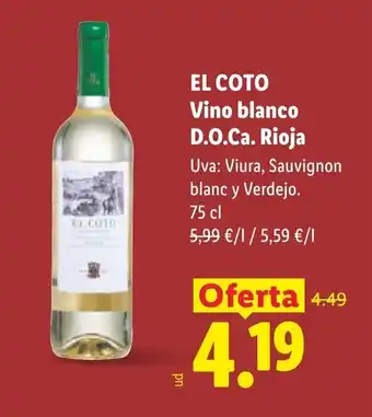 Lidl EL COTO Vino blanco D.O.Ca. Rioja oferta