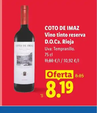 Lidl COTO DE IMAZ Vino tinto reserva D.O.Ca. Rioja oferta