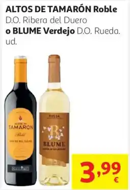 Alcampo ALTOS DE TAMARÓN y BLUME Roble D.O. Ribera del Duero o Verdejo D.O. Rueda oferta
