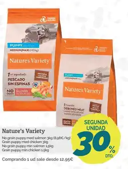 Supermercados MAS NATURE'S VARIETY No grain puppy med salmon Grain puppy med chicken oferta