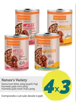 Supermercados MAS NATURE'S VARIETY Gama hum bites Humedo paté mini oferta