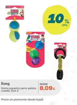 Supermercados MAS KONG Gama juguetes perro pelota, cuerda, lock it oferta