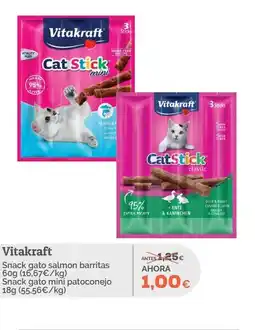 Supermercados MAS VITAKRAFT Snack gato salmon barritas Snack gato mini patoconejo oferta