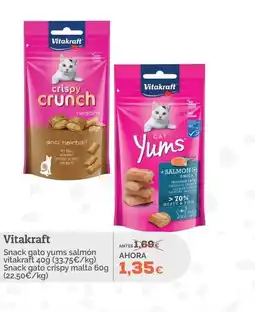 Supermercados MAS VITAKRAFT Snack gato yums salmón Snack gato crispy malta oferta