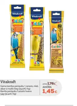 Supermercados MAS VITAKRAFT Gama barritas periquito/canario, miel, albar o multiv oferta