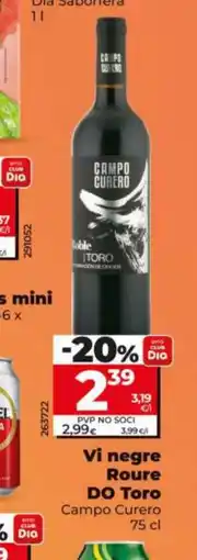 Dia CAMPO CURERO Vi negre Roure DO Toro oferta