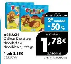 Supermercados Lupa Artiach - galletas dinosaurus chocoleche o chocoblanco oferta