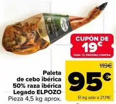 Carrefour Legado elpozo - paleta de cebo ibérica 50% raza ibérica oferta