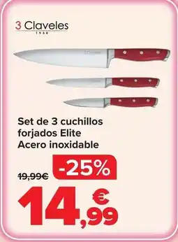 Carrefour Set de 3 cuchillos forjados elite acero inoxidable oferta