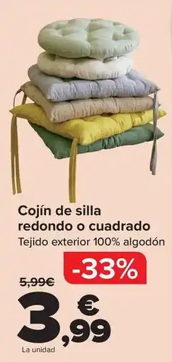 Carrefour Cojín de silla redondo o cuadrado oferta