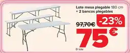 Carrefour Lote mesa plegable 180 cm + 2 bancos plegables oferta