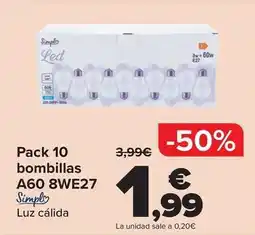 Carrefour Simply - pack 10 bombillas a60 8we27 oferta