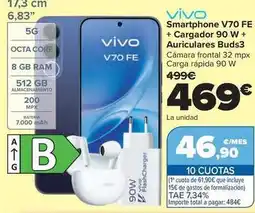 Carrefour Vive - smartphone v70 fe + cargador 90 w + auriculares buds3 oferta