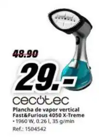 MediaMarkt Cecotec - plancha de vapor vertical fast&furious 4050 x-treme oferta
