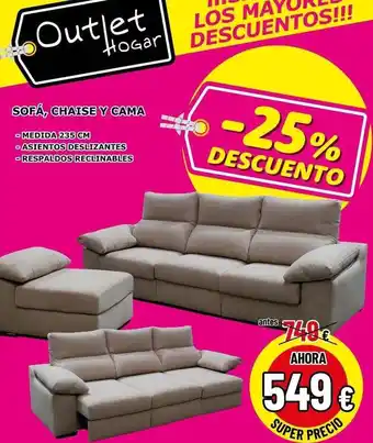 Outlet Hogar Sofa, chaise y gama oferta