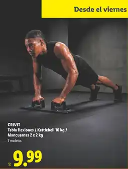 Lidl CRIVIT Tabla flexiones / Kettlebell 10 kg / Mancuernas oferta