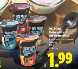 Lidl MILBONA Postre quark alto en proteínas oferta